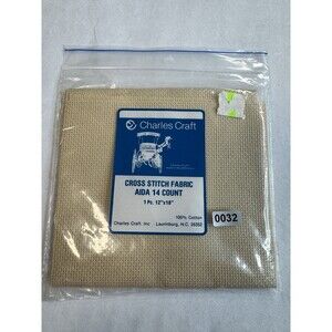 Vintage Charles Craft cross stitch fabric AIDA 14 count 12" x 18" tan